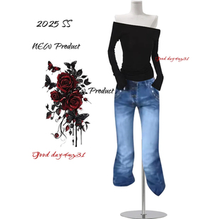 女秋冬季 复古排扣设计感微喇牛仔裤 新款 街头修身 大码 喇叭长裤 美式