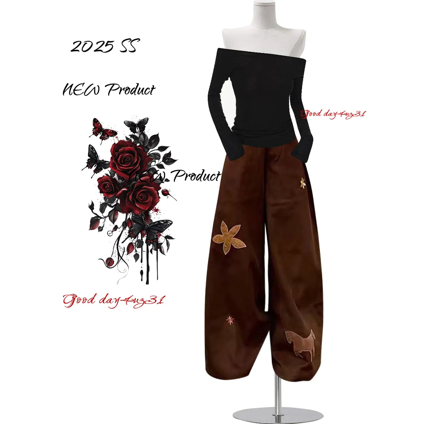 复古水洗花朵刺绣牛仔裤女秋季