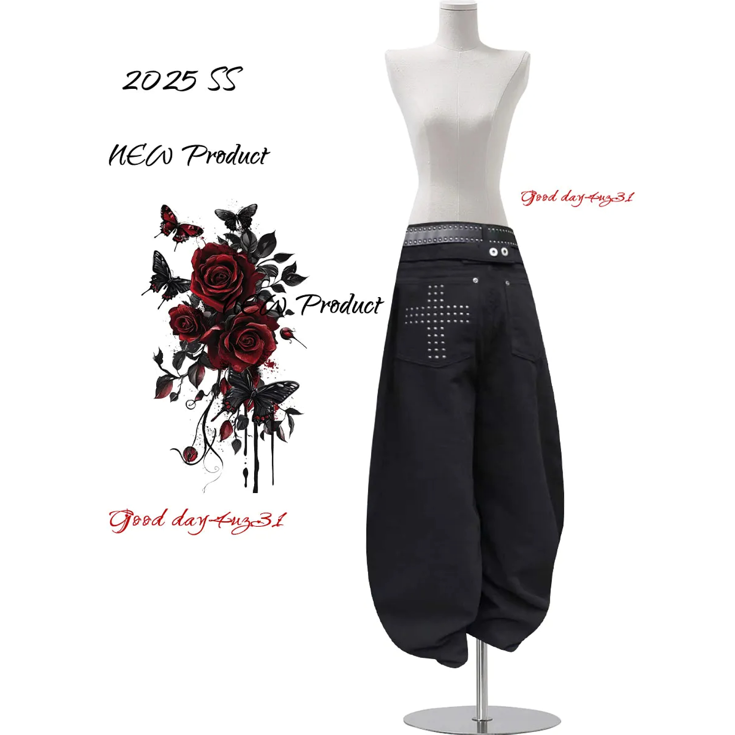 复古钉珠十字架牛仔裤女秋冬季