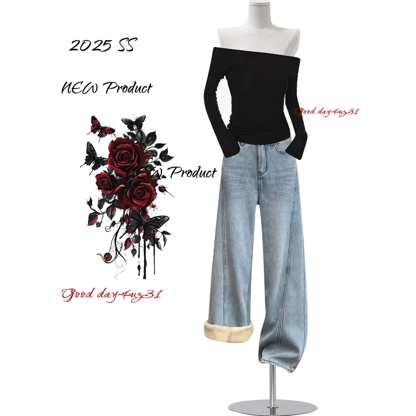 大码美式复古加绒加厚直筒牛仔裤