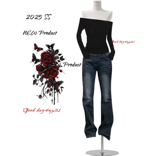 美式 街头辣妹穿搭长裤 复古水洗低腰性感微喇牛仔裤 新款 女秋季 大码