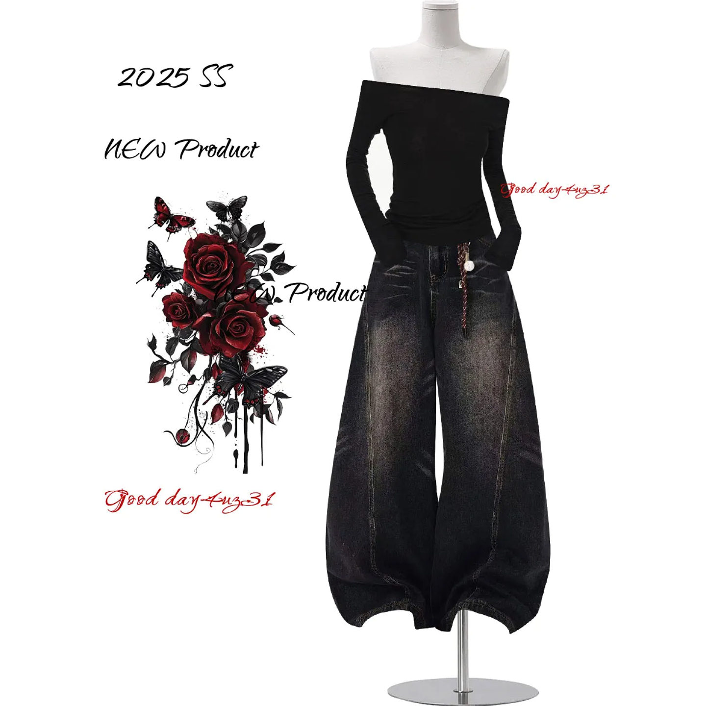 大码美式复古水洗弯刀牛仔裤