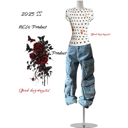 大码美式复古多口袋工装牛仔裤