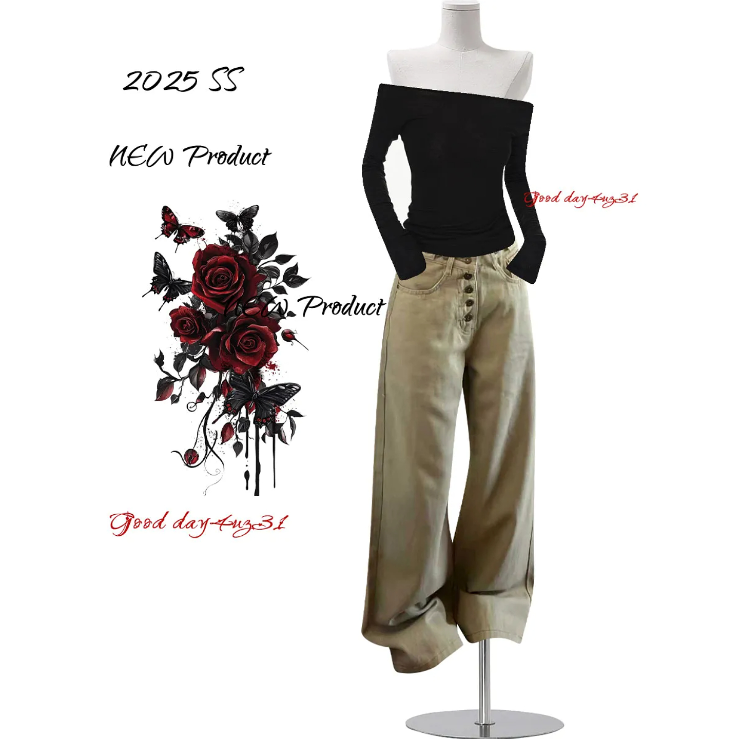 复古排扣设计感牛仔裤女