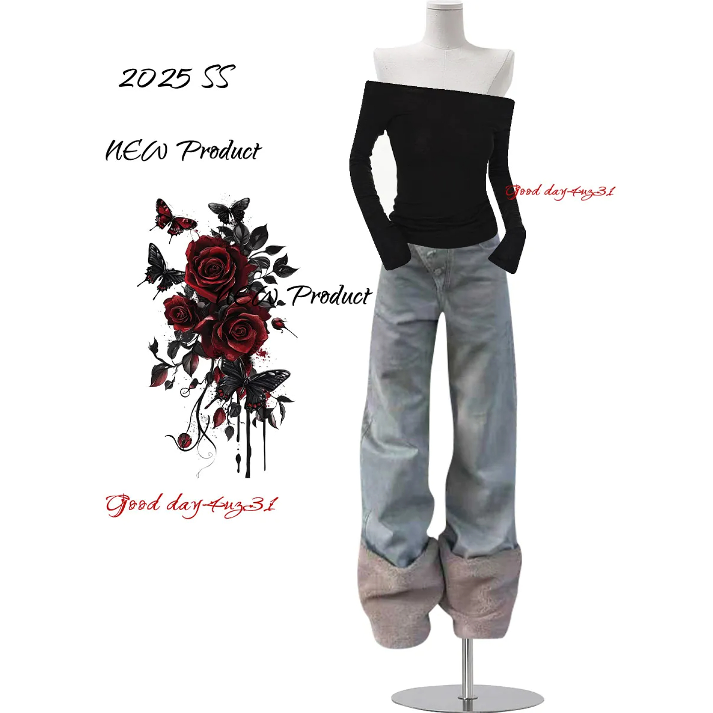 复古做旧毛绒拼接牛仔裤女秋冬季