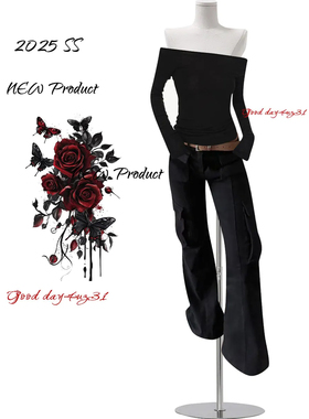 大码美式复古黑色微喇牛仔裤女秋季新款街头口袋拼接工装喇叭长裤