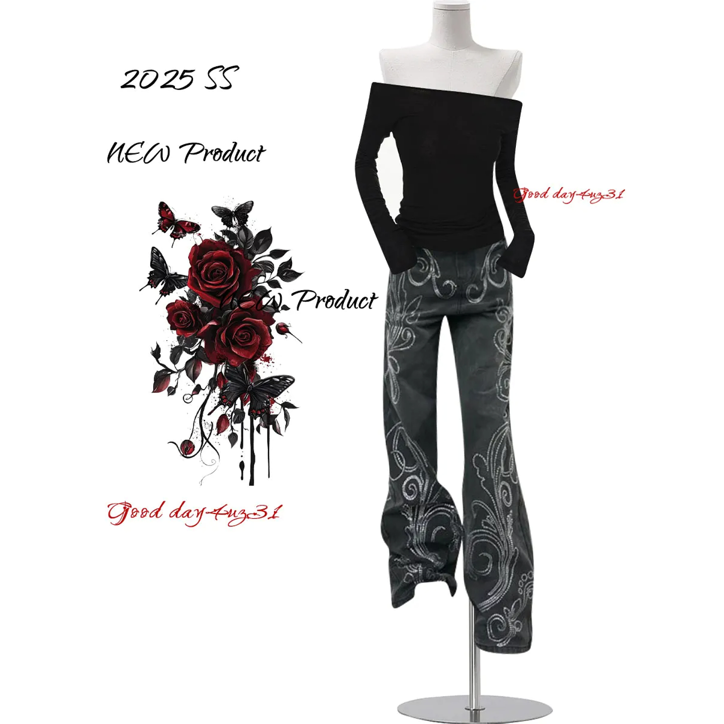 大码美式复古做旧烫钻牛仔裤