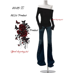 美式 街头设计感长裤 复古做旧磨白压褶微喇牛仔裤 新款 女秋冬季 大码