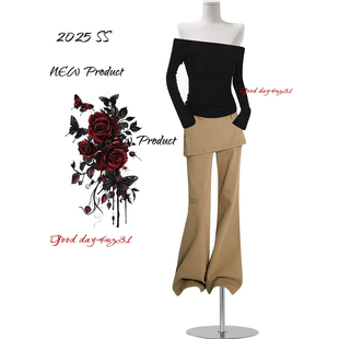 女秋季 复古水洗假两件设计微喇牛仔裤 新款 街个性 大码 喇叭长裤 美式