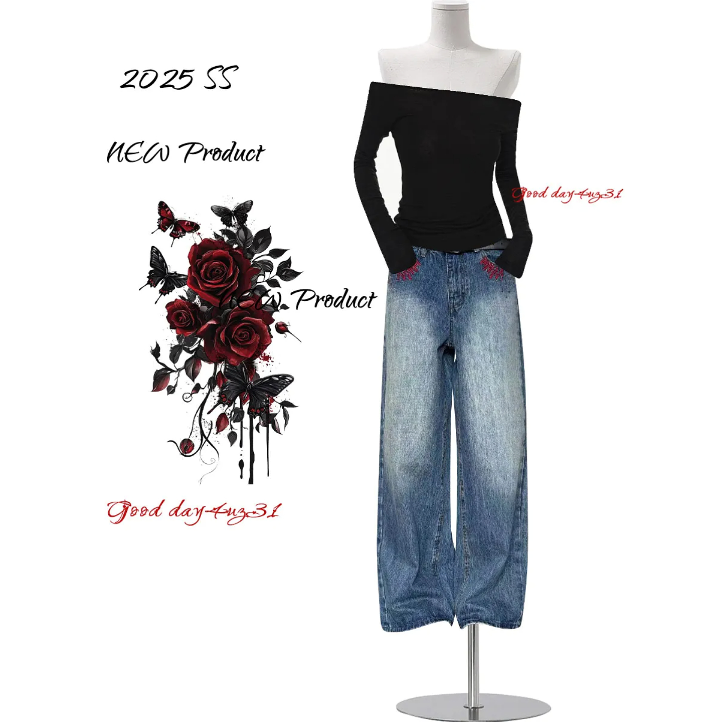 大码美式复古水洗烫钻牛仔裤