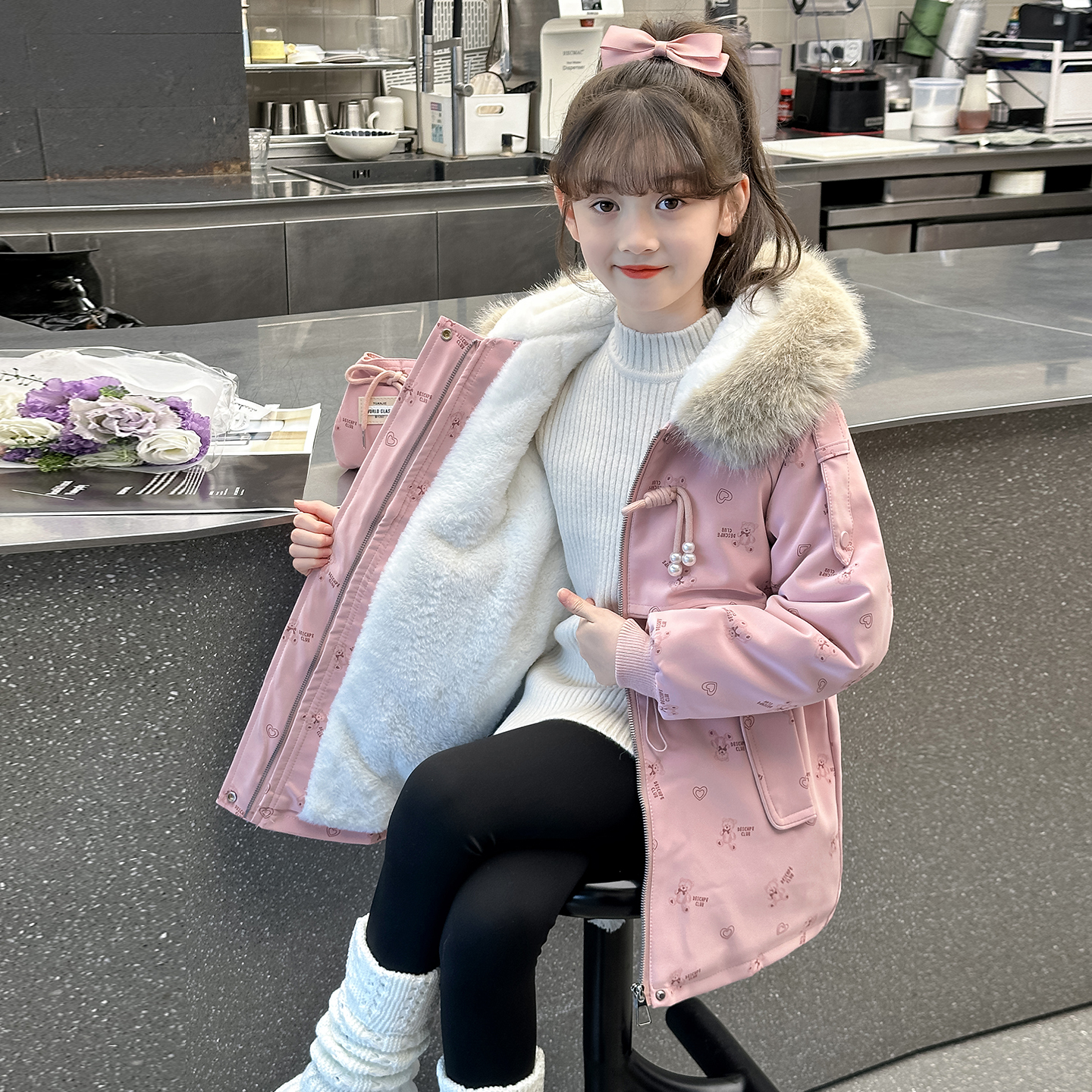 女童棉服外套冬季2025新款洋气儿童冬装加绒加厚棉衣中大童派克服