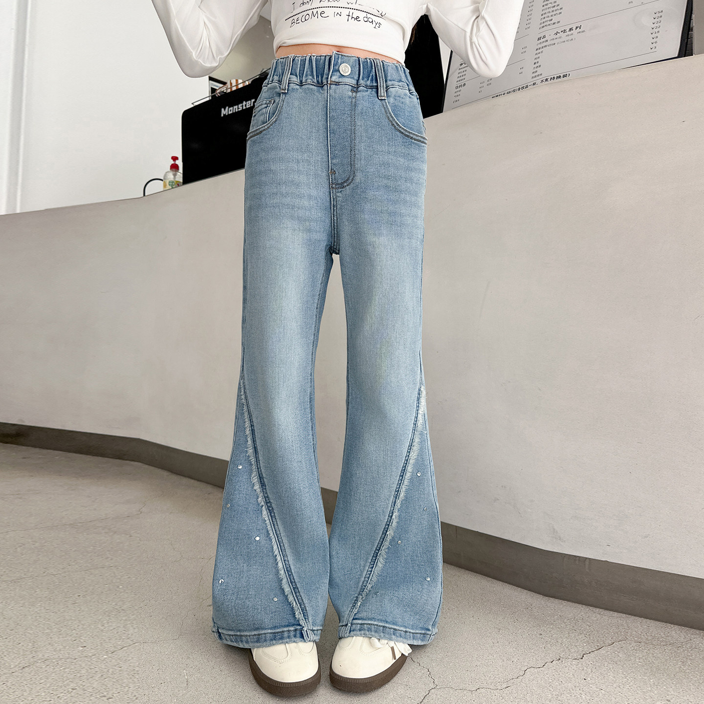 女童高腰微喇叭牛仔裤春秋2026新款大童装儿童洋气时髦修身长裤子,童装/婴儿装/亲子装,儿童牛仔裤,淘宝优惠券,粉丝福利购,淘宝优惠卷