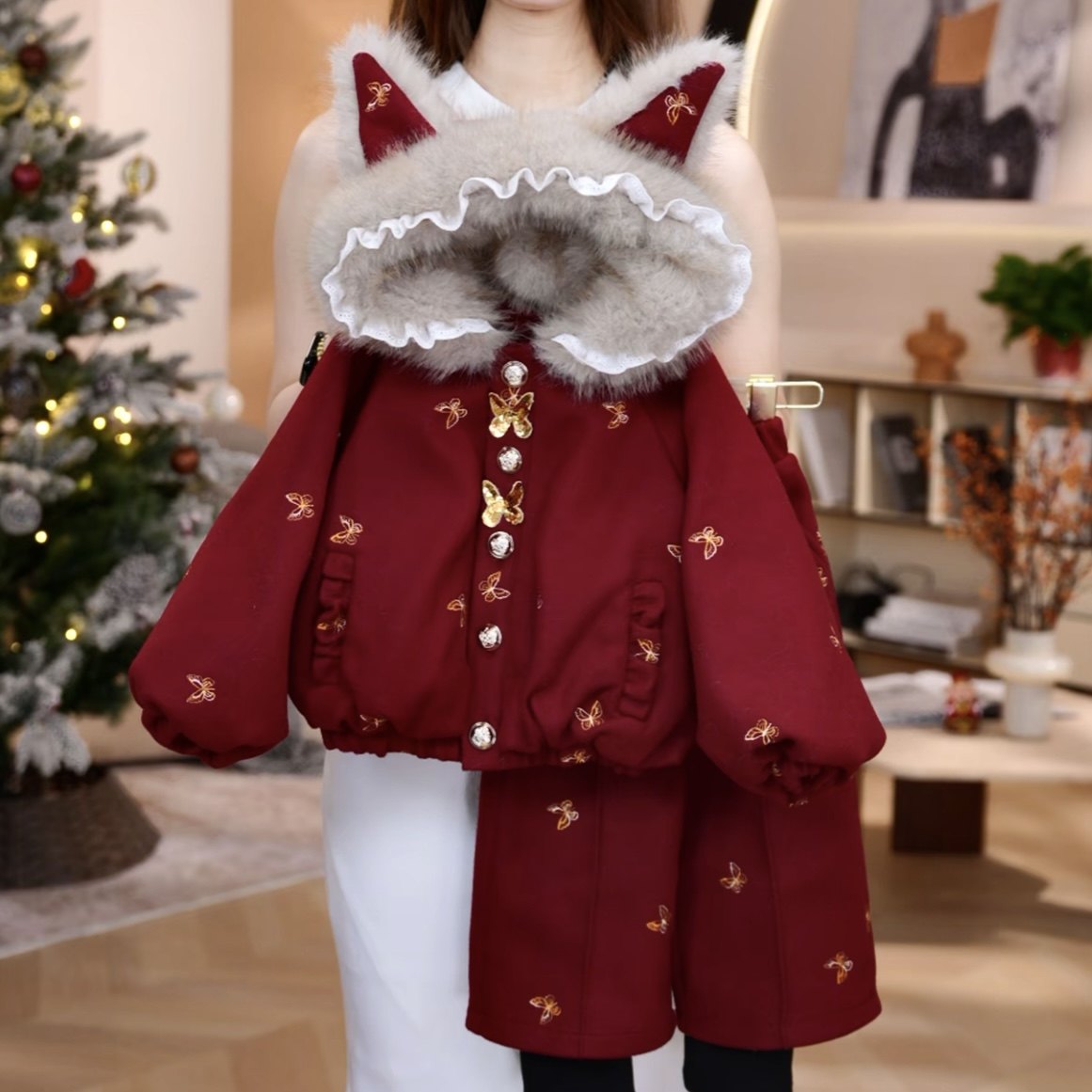 女童加绒毛呢外套假两件阔腿裤套装冬装2026新款卡通毛领大衣年服,童装/婴儿装/亲子装,套装,淘宝优惠券,粉丝福利购,淘宝优惠卷