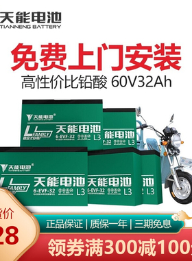 天能 60V32AH 电动车电池 6-EVF-32（5只装）载重型三轮电动车电