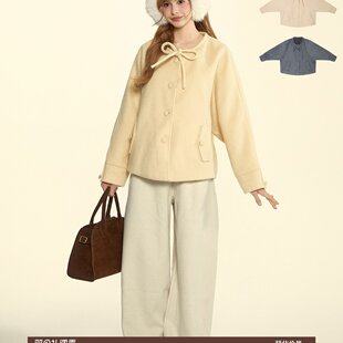 NEW EMPIRE25冬设计小众时尚减龄中长款大衣蝴蝶结保暖毛呢外套女