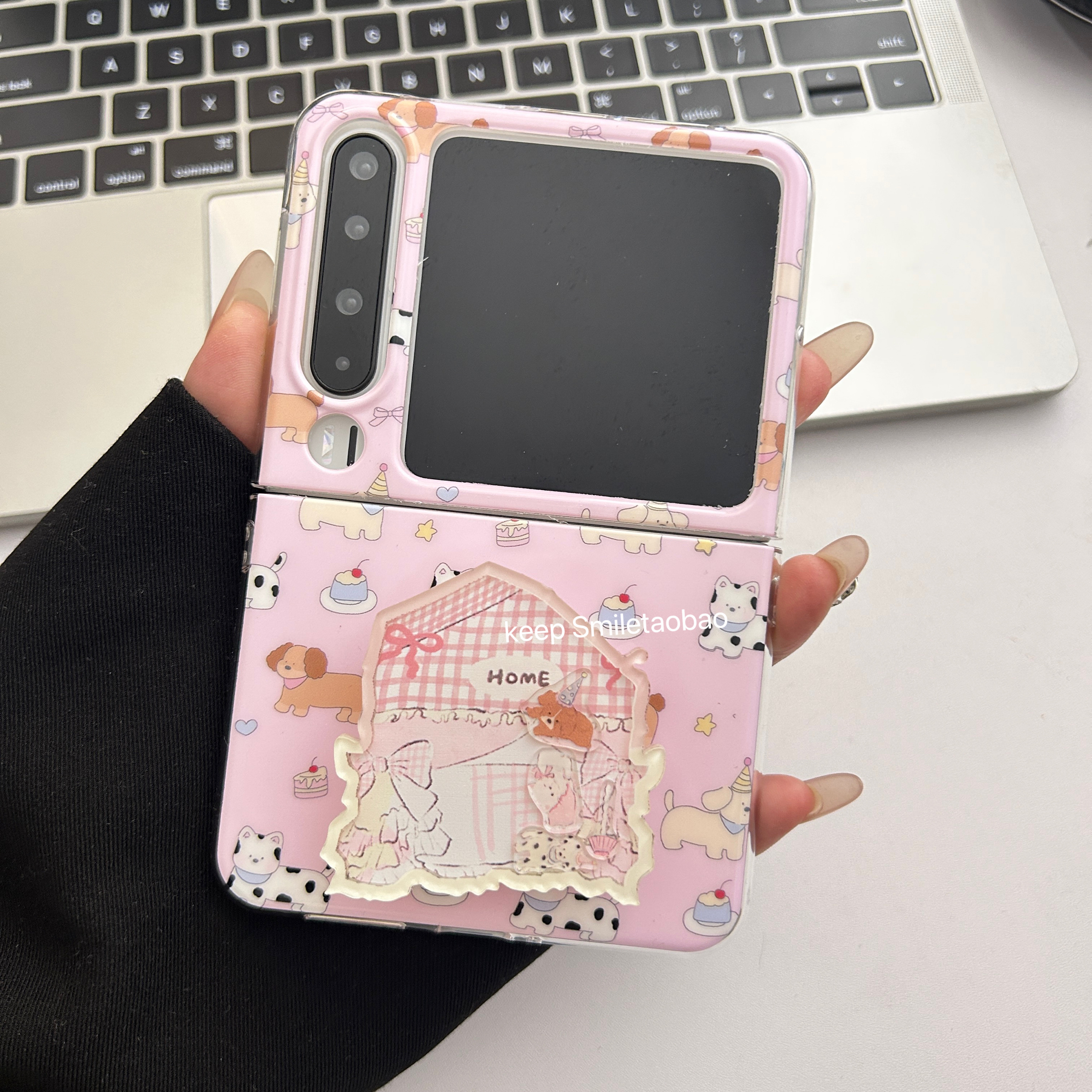 韩系可爱斑点小狗适用适用华为PuraX手机壳小米mixflip折叠屏pokcet2手机壳三星zflip6/5硬壳oppoN3flip支架