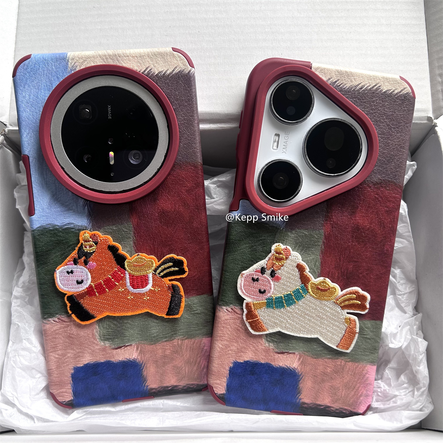 可爱卡通彩色方块刺绣小马适用华为mate70pro+手机壳mate60pro保护套pura80pro皮纹软壳pura70pro男款mate60