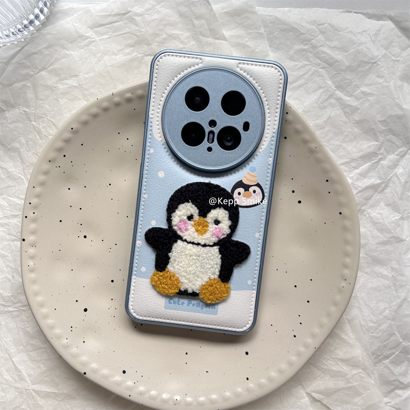 秋冬氛围感蓝色毛绒刺绣企鹅适用华为mate70pro+手机壳mate60pro保护套pura80pro气垫羽绒服pura70pro新款m50