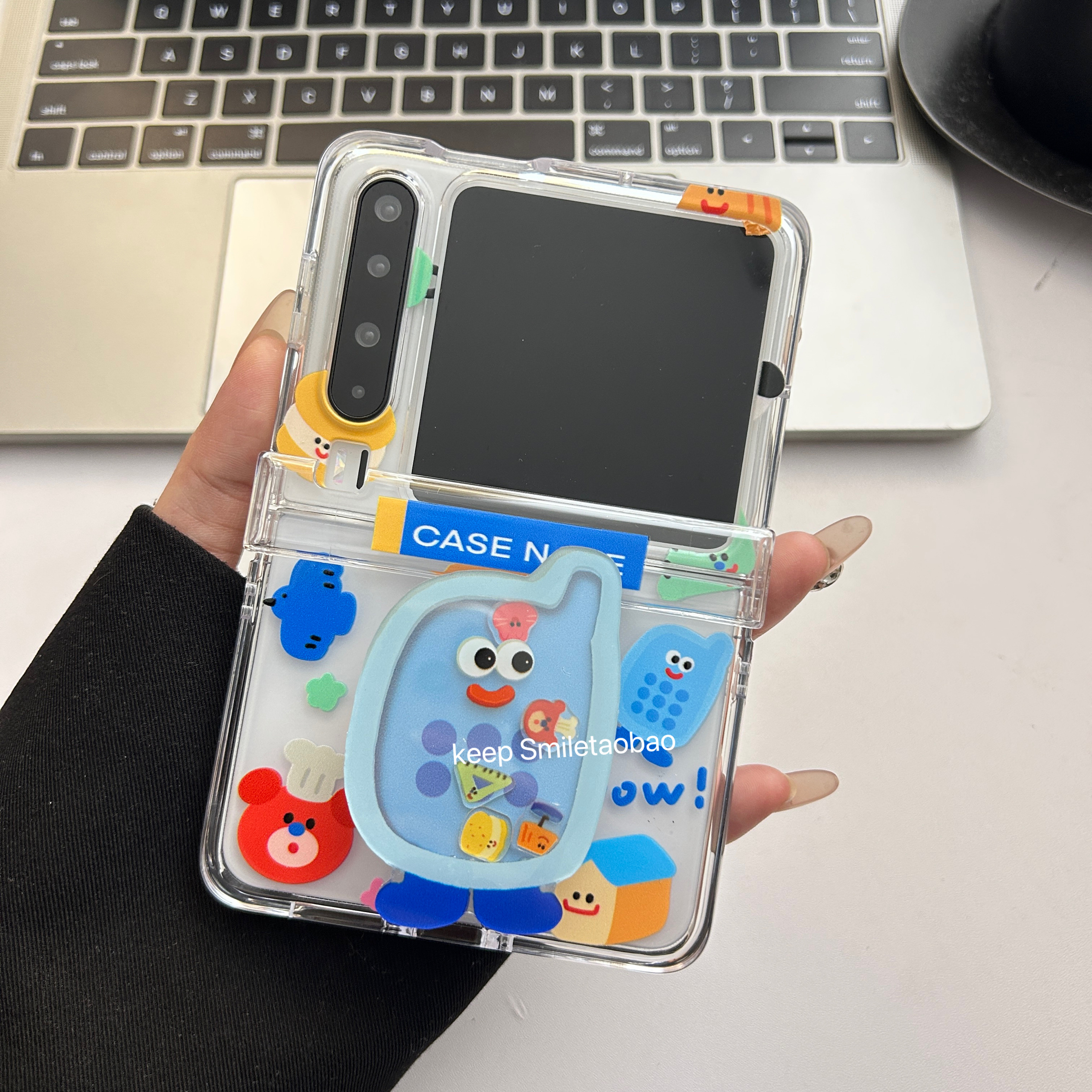 卡通台灯电话插画摇摇乐支架适用适用华为PuraX手机壳小米mixflip折叠屏pokcet2手机壳三星zflip6/5硬壳oppo