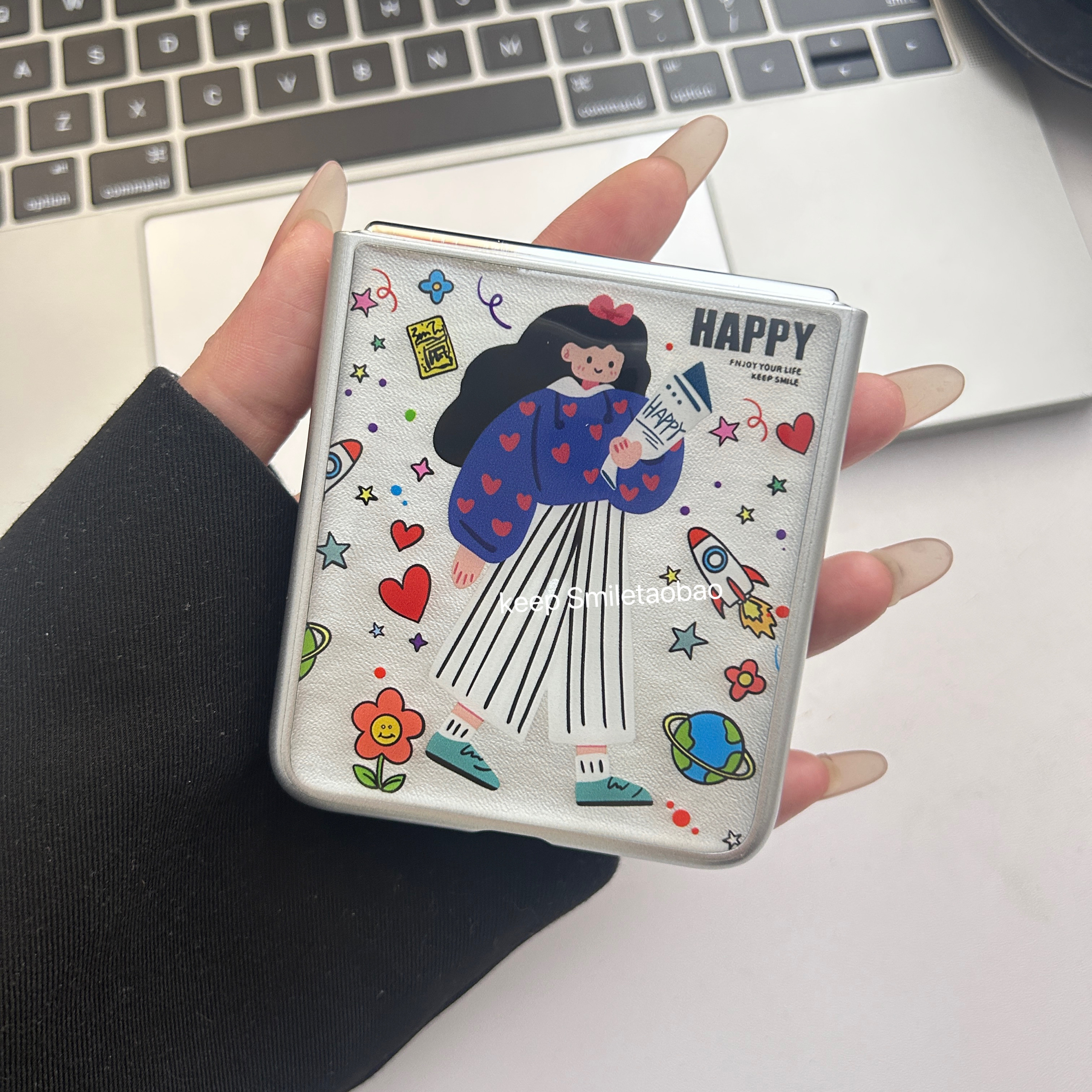 涂鸦快乐卡通女孩适用适用华为PuraX手机壳小米mixflip折叠屏pokcet2手机壳三星zflip6/5硬壳滴胶新款oppon3