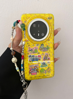 夏日透黄色拓麻歌子贴纸华为mate70pro+手机壳mate60pro双层新款pura70pro小众mate60保护套防摔pura70带链条