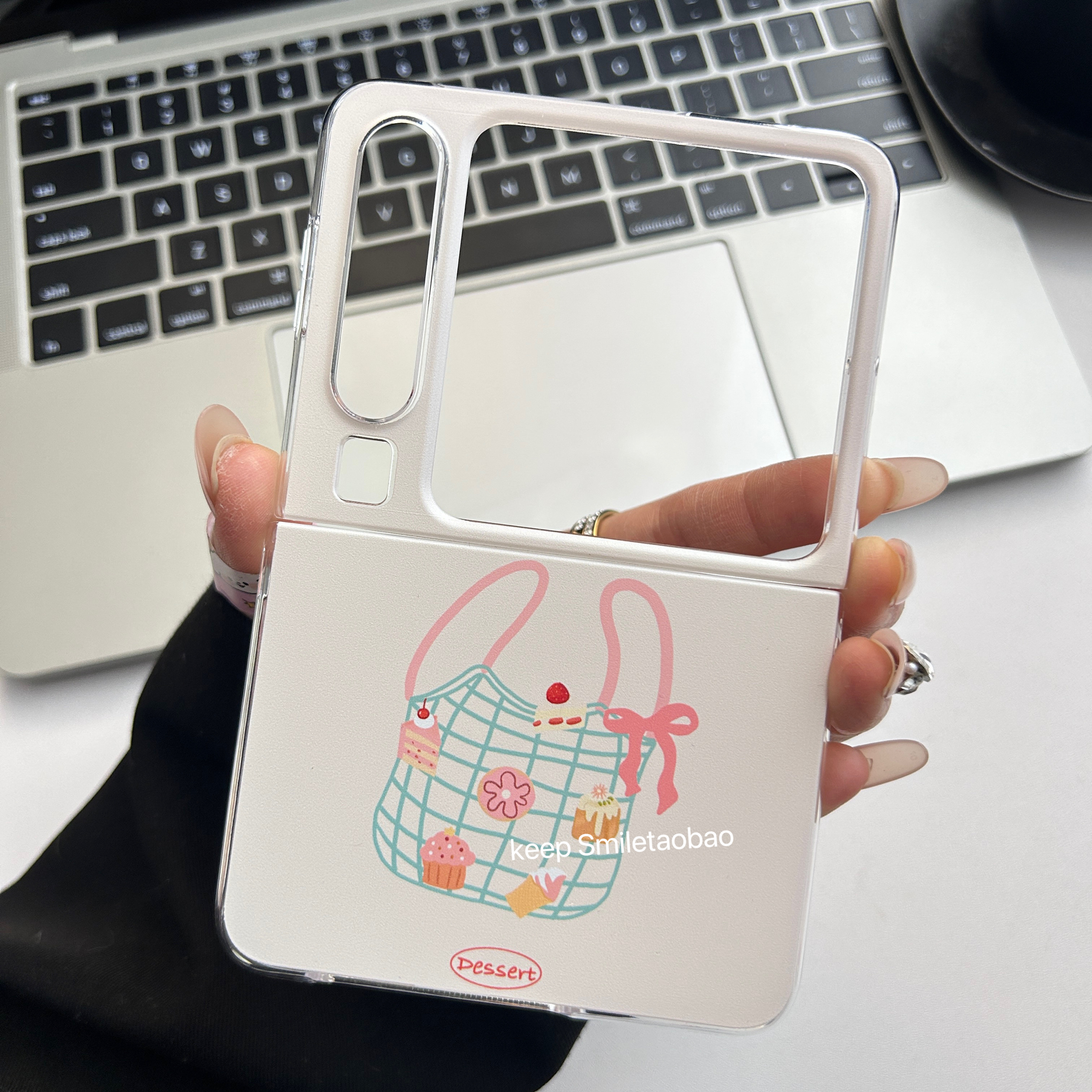 ins风少女心蛋糕甜品购物袋适用华为PuraX手机壳小米mixflip翻盖屏pokcet2折叠屏三星zflip6/5/4硬壳oppo新款