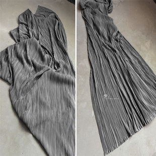 进口原创2024新款三宅一生深灰色褶皱布 春季新款连衣裙造型布料