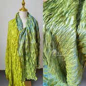 双色三宅一生布料织扭乱双纽压褶褶皱蓝绿复古再造毕业设计师渐变