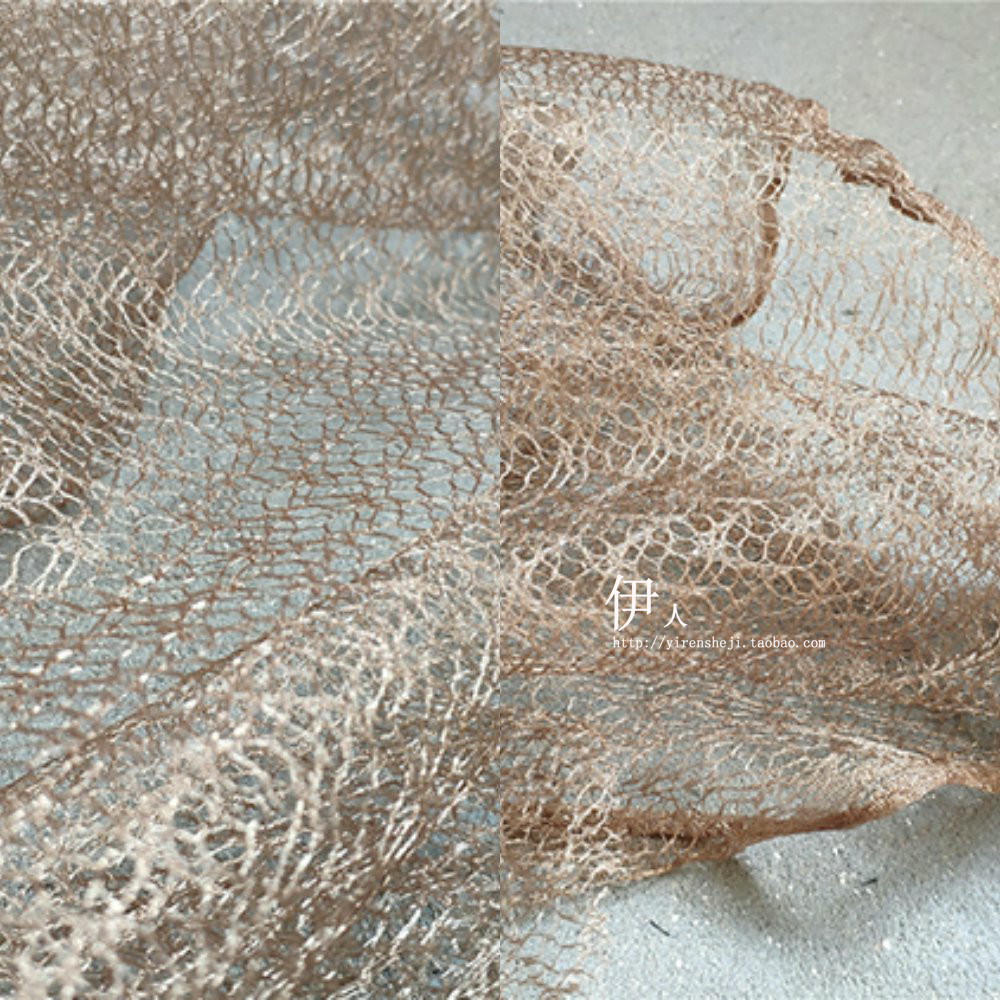 设计师土黄 时尚面料别致飞丝乱网布 设计师透视婚纱礼服土黄