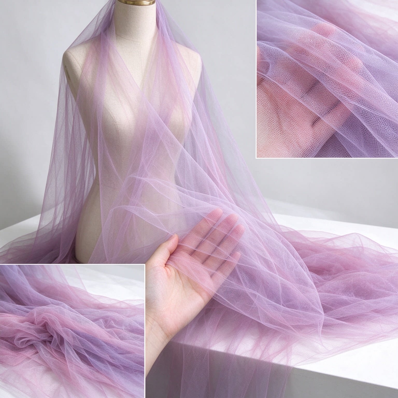 闪光柔软纱亮纱透视珠光菖蒲色布料礼服纱裙婚纱设计师服装时面料