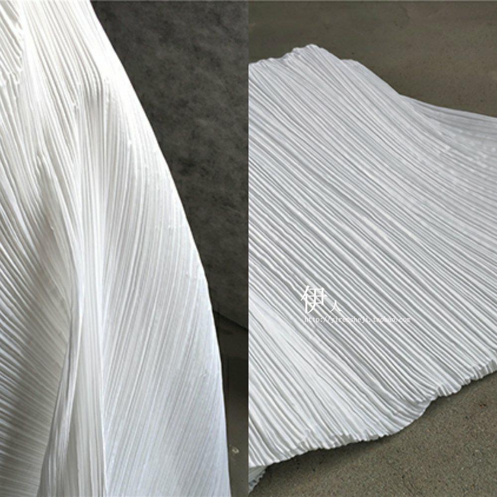 冰川化纤时装直量压褶肌理布硬挺柔软漂白仿棉麻三宅一生设计师布