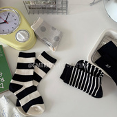 儿童纯棉韩版 4双装 秋季 黑白条纹波点中筒袜宝宝袜子儿童棉袜童袜