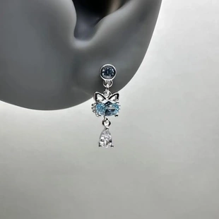 Vintage古着灵猫钛钢耳骨钉小众设计独特ins风猫咪吊坠耳饰耳钉