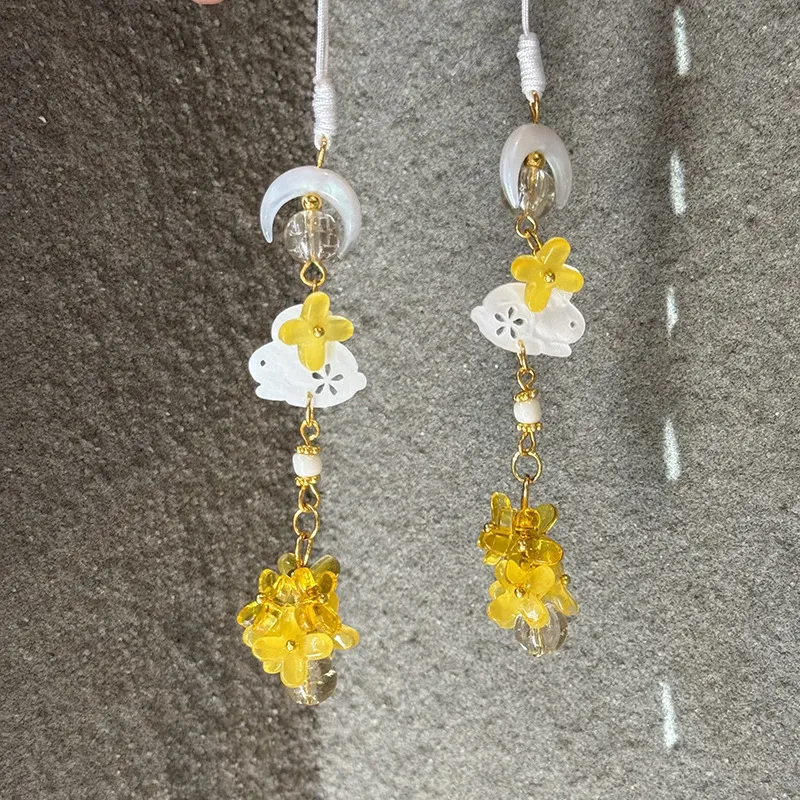 月亮玉桂兔琉璃桂花流苏吊坠精致小巧手机挂件挂绳包包挂饰礼物