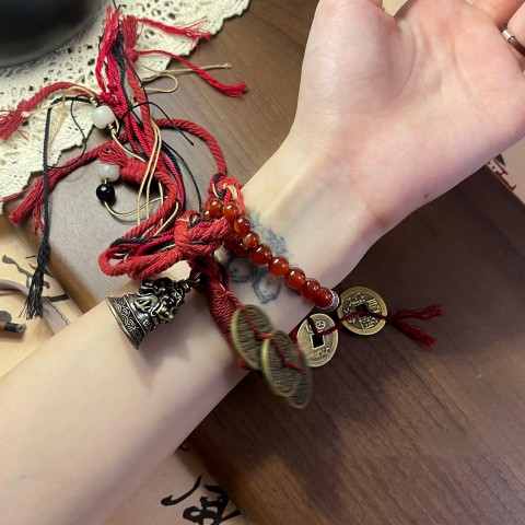 山鬼花钱！魔道祖师手链藏式手绳铜钱红绳编织民族风手工编织手链