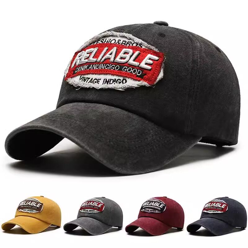 帽子欧美风时尚水洗做旧字母刺绣鸭舌帽潮男个性街头遮阳棒球帽in