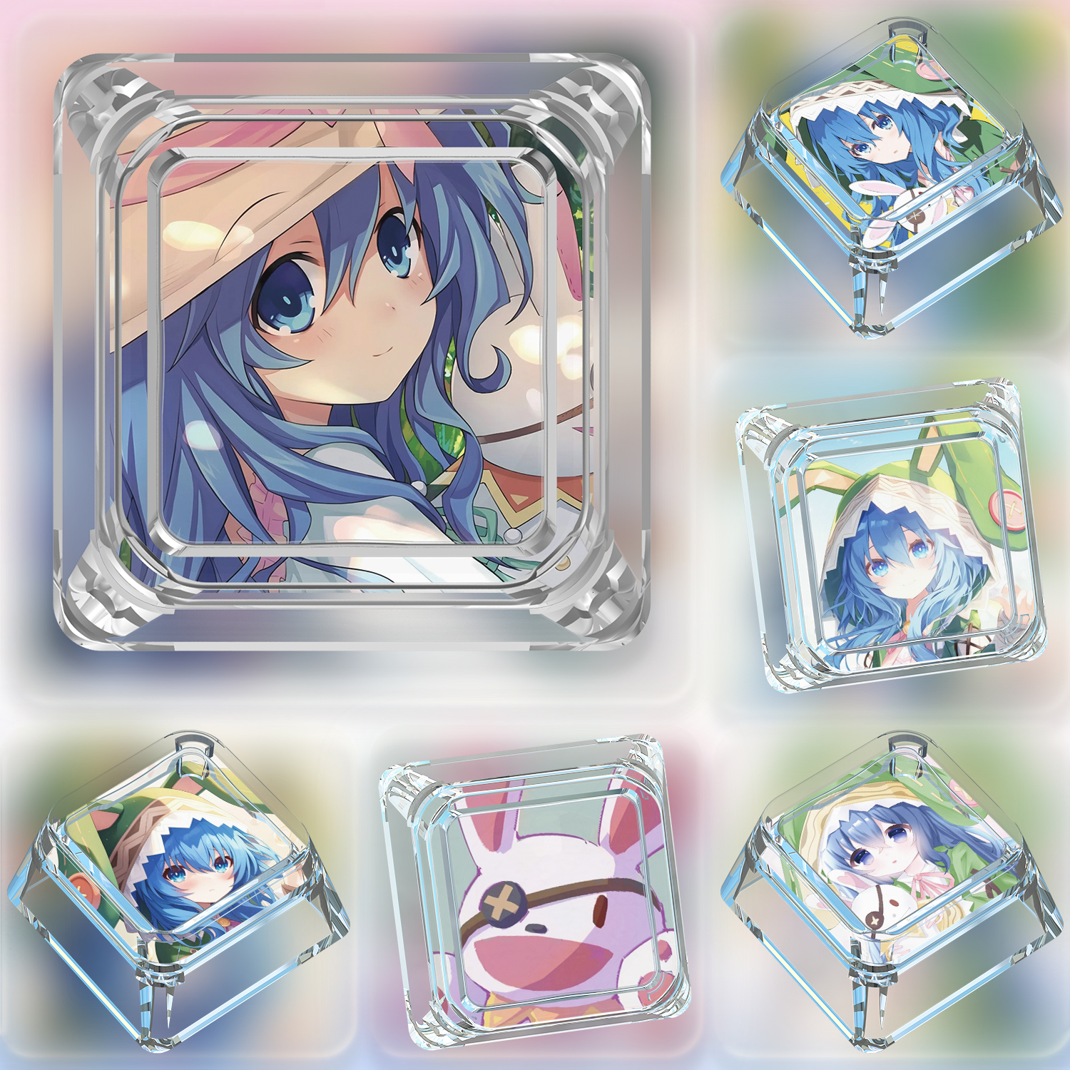 四系乃键帽单个卡通可爱约会大作战十字轴机械键盘透明透光键帽