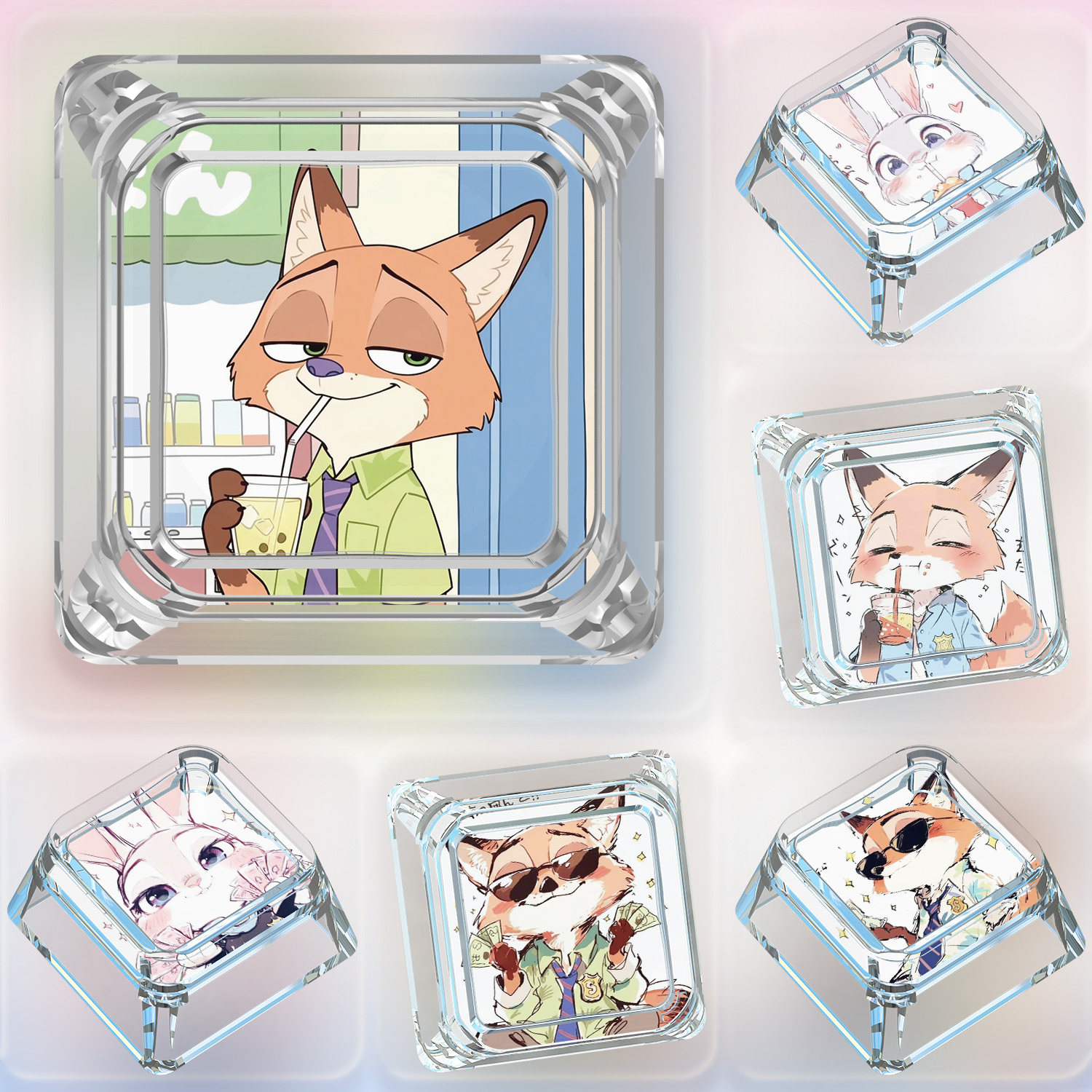 疯狂动物城键帽单个卡通可爱兔朱迪十字轴尼克机械键盘透明PC键帽