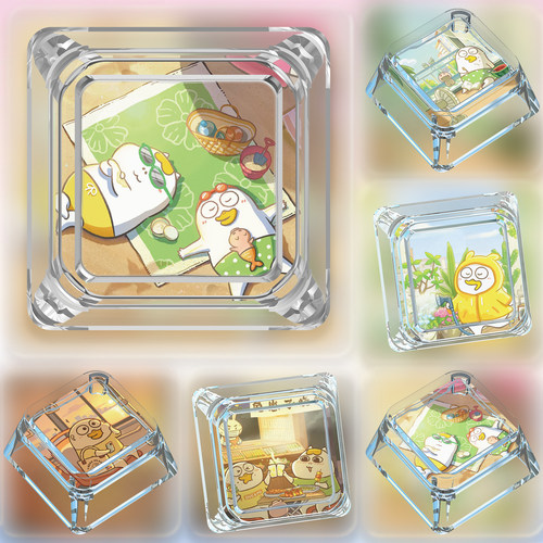 小鸭系列键帽单个客制热插拔Q版可爱十字轴卡通透明透光机械键盘