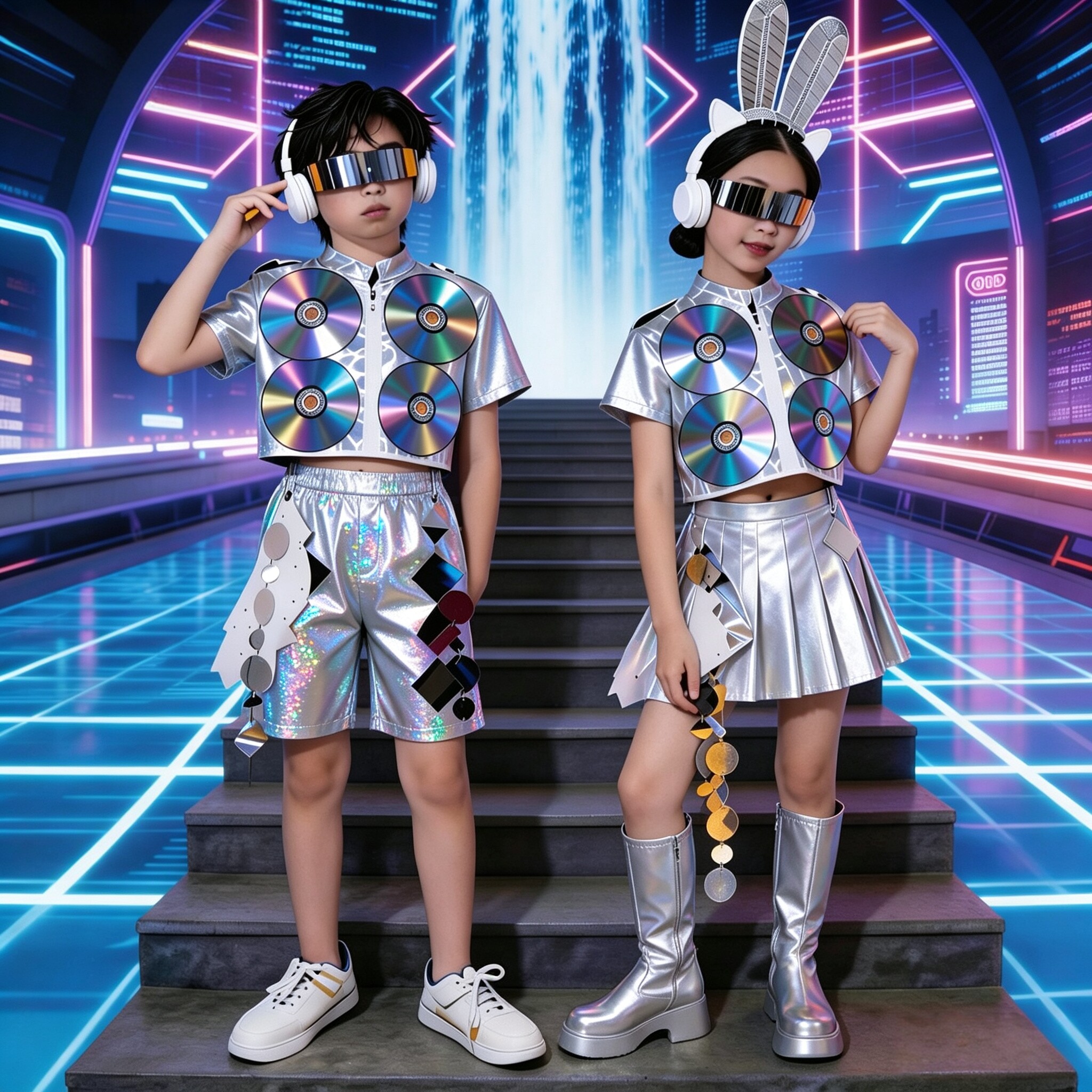 未来科技感服装ai机器人舞蹈服儿童啦啦队演出服中小学生运动会服