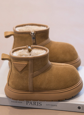 ABC defier儿童雪地靴2025冬季女童卡皮巴拉棉鞋绒皮男童保暖短靴