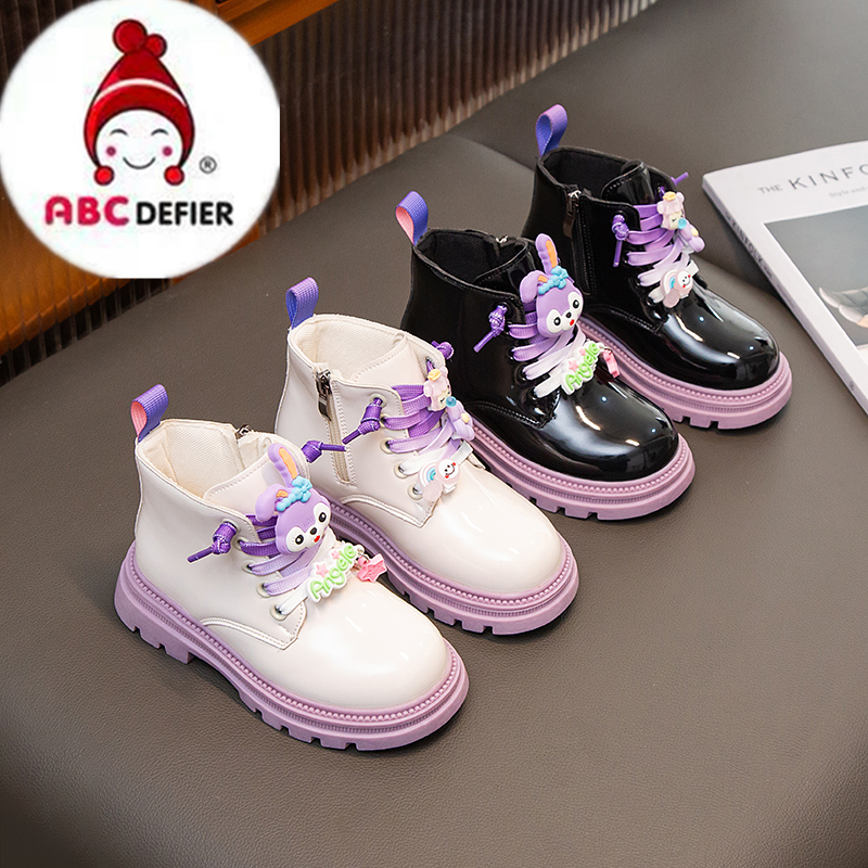 ABC defier女童马丁靴黑色皮靴卡通星黛露秋冬中小童小女孩公主鞋