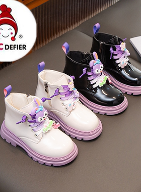 ABC defier女童马丁靴黑色皮靴卡通星黛露秋冬中小童小女孩公主鞋