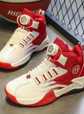 ABC defier男童运动鞋红色旋转纽扣儿童鞋子中大童冬季加绒篮球鞋