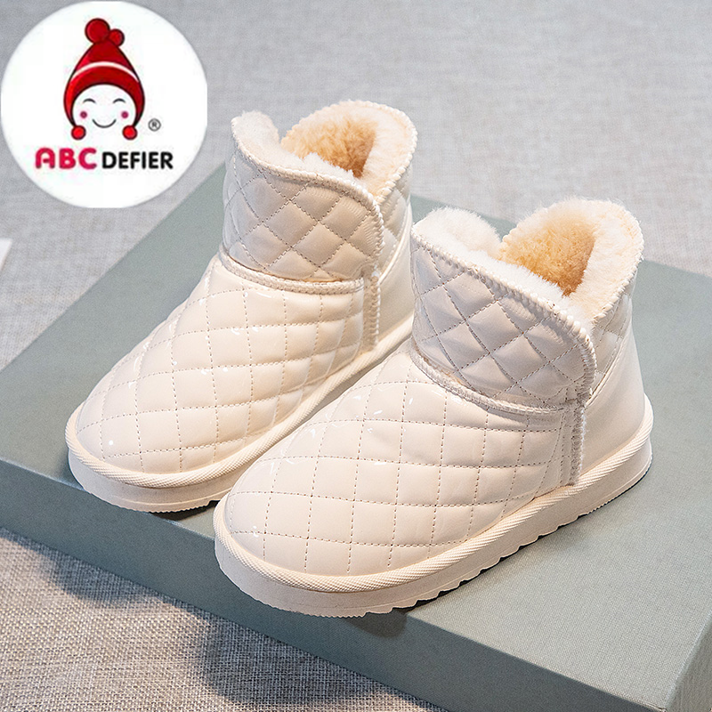 ABC DEFIER儿童雪地靴女童棉鞋保暖皮毛一体短靴冬天防水加厚皮靴