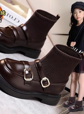 ABC DEFIER女童鞋子小皮鞋春秋新款洋气儿童公主鞋中大童黑色加绒