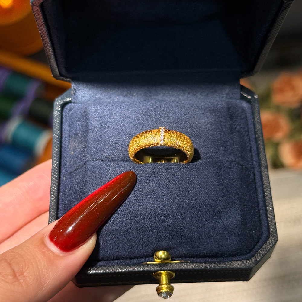 轻奢复古蕾丝金银闪钻素圈女戒