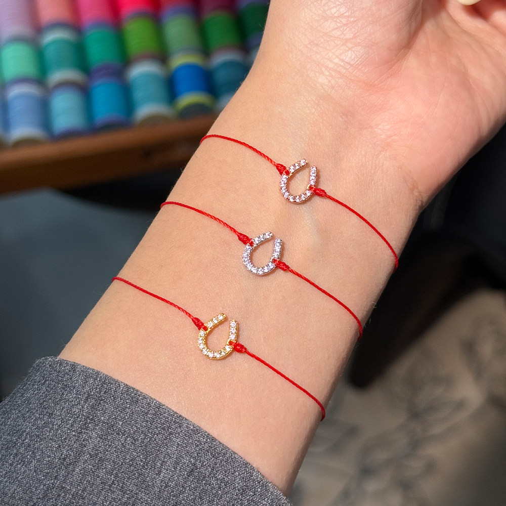 新款法国马蹄扣红绳手链本命年U型纯银带钻编织宝宝款手红手绳链,饰品/流行首饰/时尚饰品新,手链,淘宝优惠券,粉丝福利购,淘宝优惠卷