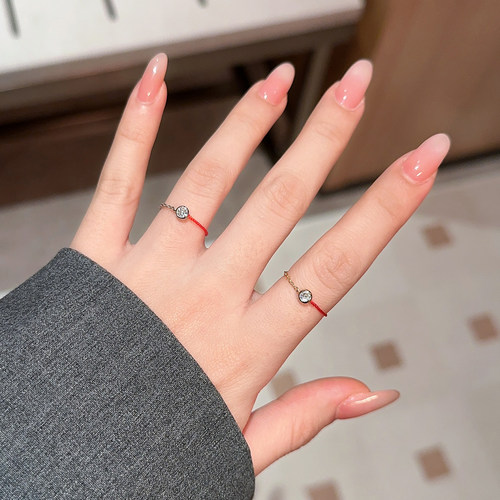 女生银简约精致戒指转运小红绳