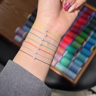 法国小红绳纯银绿松石七钻全绳手链本命年绿色手绳情侣925银